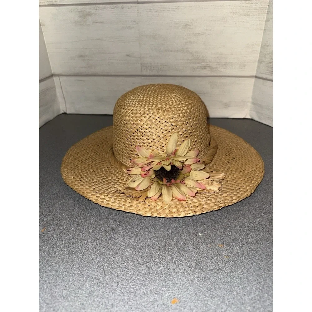 Vintage Straw Bowler Hat‎ Women's , Sunflower